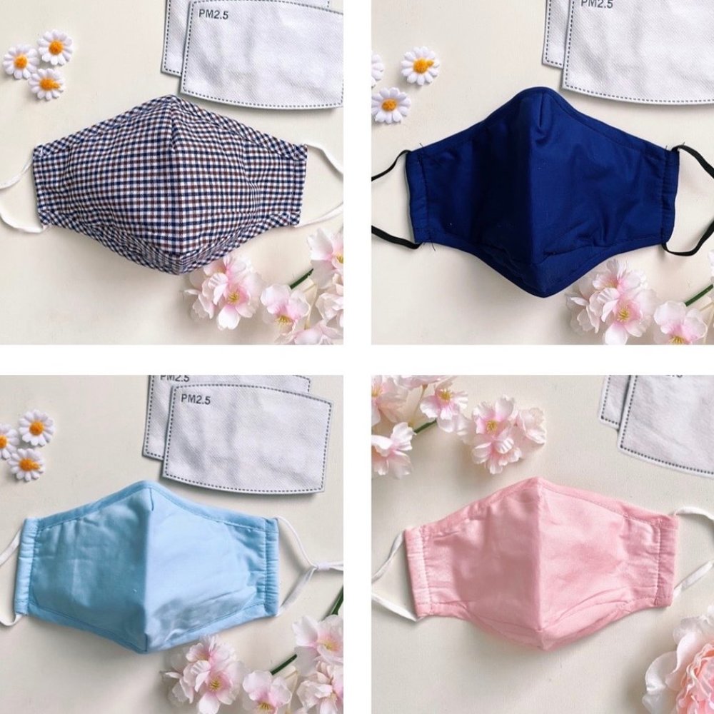 4 face masks + 8 filters / cotton 3 layer w pocket
